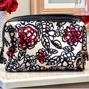 Coach EUC Poppy White, Black & Red Floral Pouch